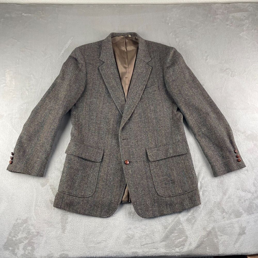 Vintage Surrey Tweed Blazer Jacket 44L Brown Herringbone 100%‎ Wool READ